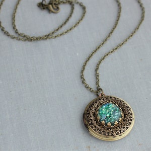 Green Fire Opal Locket Necklace