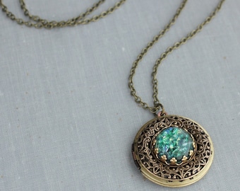 Green Fire Opal Locket Necklace