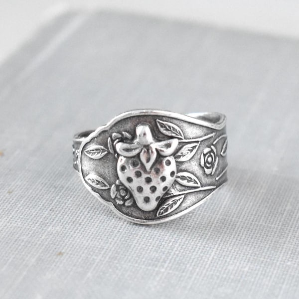 Strawberry Patch Spoon Ring. Floral Spoon Ring