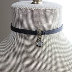 Gemstone Black Leather Choker. Black Pearl Choker. 17 Gemstone options. 14 leather colors. image 5