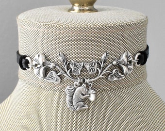 Floral Squirrel Statement Choker. Choose from 16 leather colors