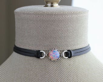 Fire Opal Choker. 14 Leather colors to choose from