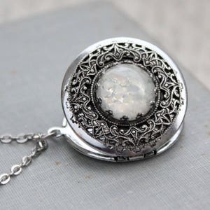 White Fire Opal Locket Necklace