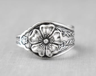 Antique Floral Ring,Spoon Ring,Ring,Spoon Jewelry,Silver Ring,Floral Ring,Rose Ring,Vintage Ring,Patina Ring,antiqued,valleygirldesigns.