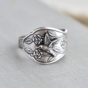 Hummingbird Spoon Ring. Floral Spoon Ring