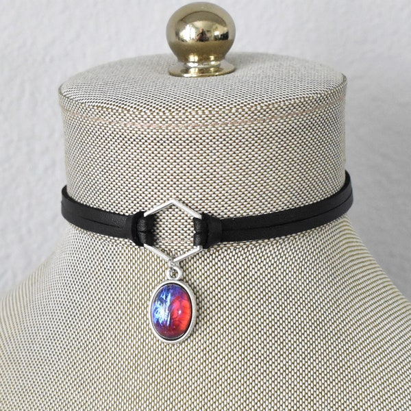 Mexican Fire Opal Choker. 8 Opal color options. Hexagon Faux Leather or Suede Choker.