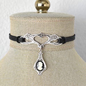 Black Cameo Choker. Vintage Style. Over 20 Leather or Suede colors to choose from