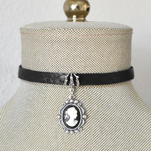 Cameo Leather Choker. Antique Brass or Antique Silver. Lady Cameo Necklace. 9 Leather Color Options
