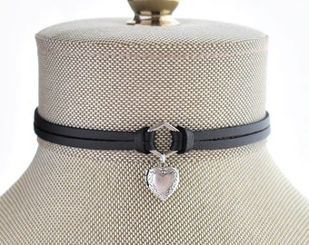 Heart Locket Choker. 19 Leather Suede Colors Available