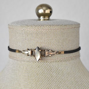Black Pearl Leather Navette Choker. 14 Gemstone Options