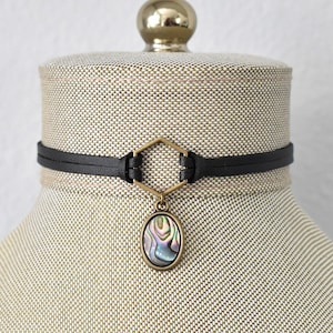Abalone Choker. Hexagon Faux Leather or Suede Choker.