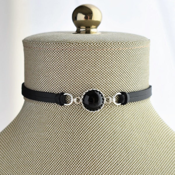 Onyx Choker. Sterling Silver. 14 Leather colors to choose from
