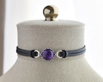 Amethyst Choker. 14 Leather colors to choose from