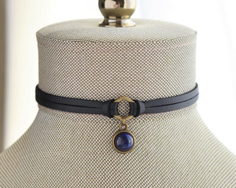 Lapis Lazuli Leather Choker. 17 Gemstone options. 14 leather colors.