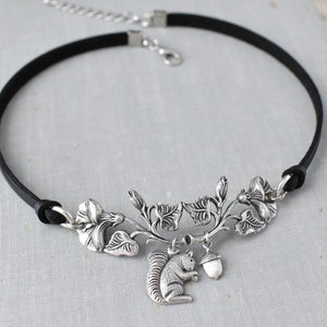 Floral Squirrel Statement Choker. Choose from 16 leather colors image 2