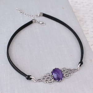 Amethyst Choker. Gemstone or Opal Statement Choker. 16 Leather colors to choose from