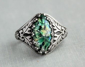 Green Opal Navette Ring