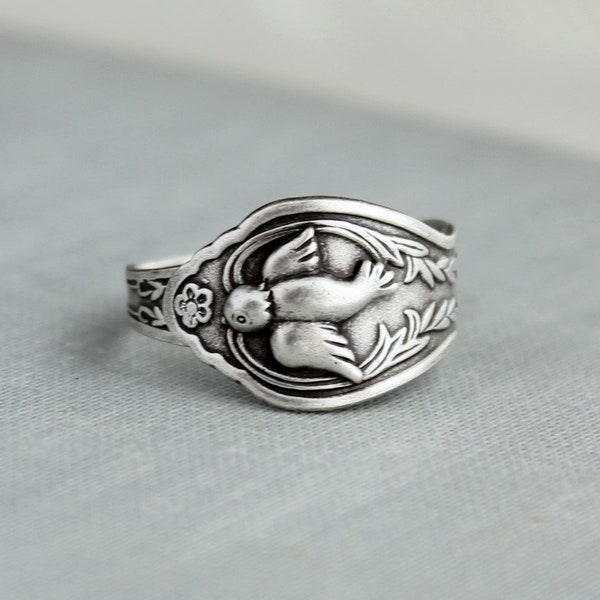 Tiny Swallow Bird Spoon Ring. Dainty Ring