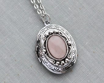 Rose Quartz Locket Necklace. Gemstone Locket Necklace. 15 Gemstone Options