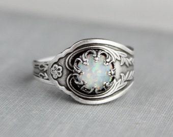 White Opal Spoon Ring. 10 Opal color options. Dainty spoon ring