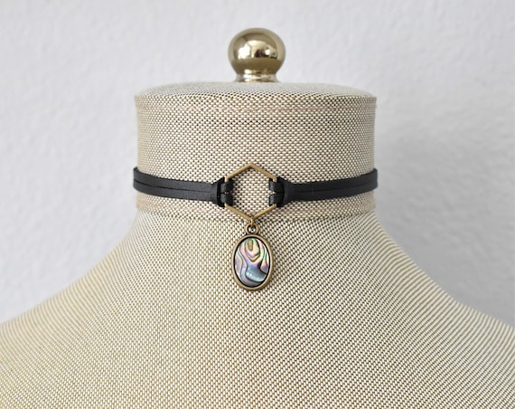 Abalone Choker. Hexagon Faux Leather or Suede Choker.