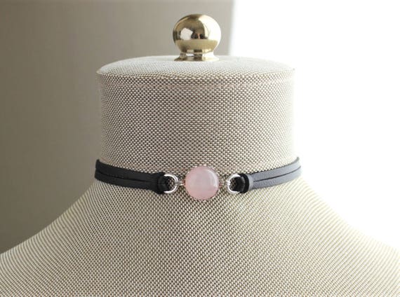Rose Quartz Choker. 14 Leather colors to choose from