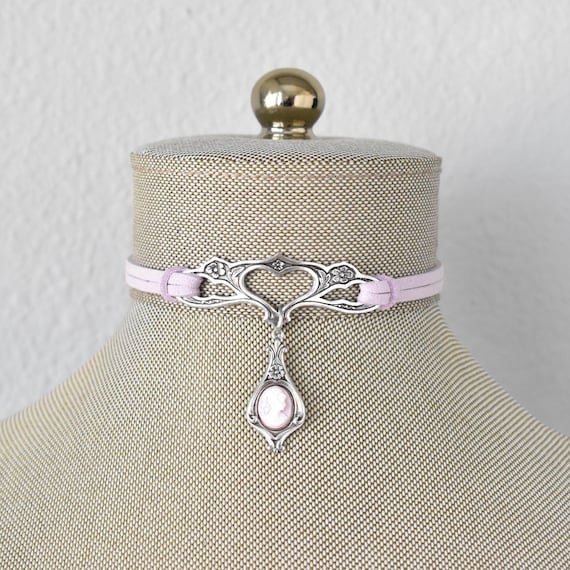 Lilac Cameo Choker. Vintage Style. Over 20 Leather or Suede colors to choose from