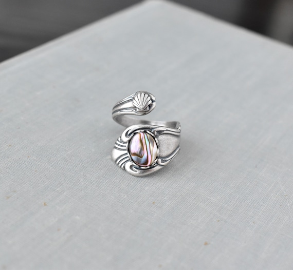 Abalone Shell Spoon Ring. 10 Gemstones Options