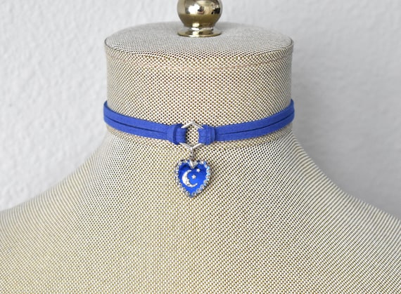 Moon and Stars Heart Choker. Over 20 Leather or Suede colors to choose from
