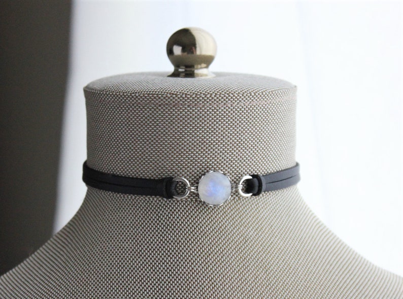 Rainbow Moonstone Choker. 14 Leather colors to choose from image 3