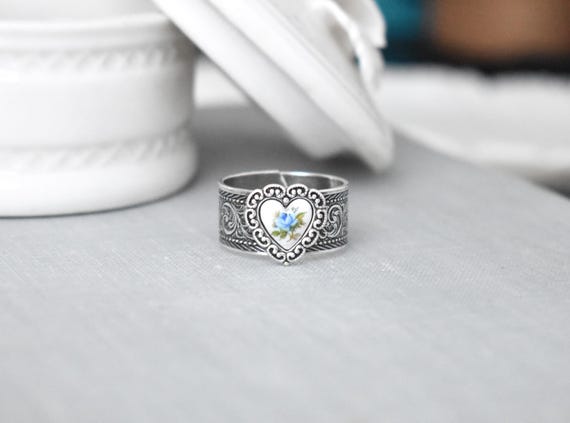 Rose Heart Statement Ring. Pink, Blue or Yellow Rose option