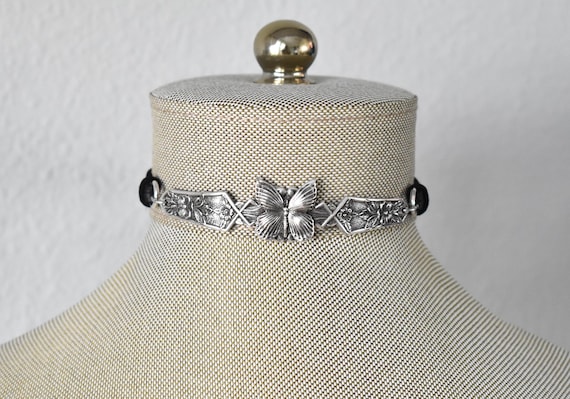 Butterfly Floral Leather Choker. Choose from 14 leather colors