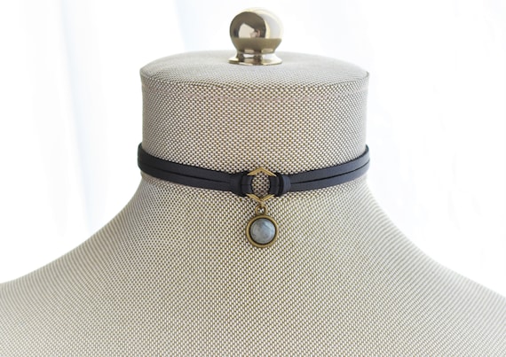 Labradorite Leather Choker. 17 Gemstone options. 16 leather colors.