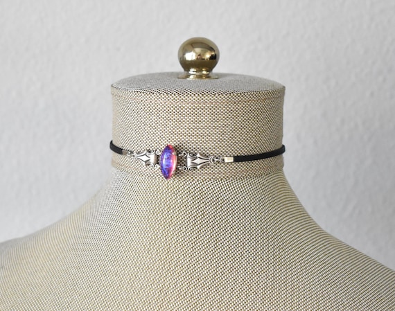 Dragons Breath Mexican Fire Opal Navette Leather Choker. 6 Opal Color Options.