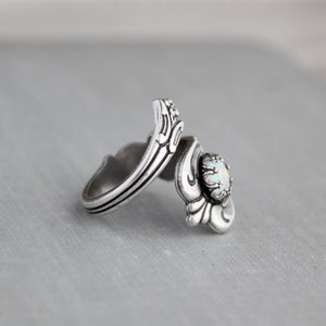 APOTIE Sterling Silver Turquoise Spoon Ring - Adjustable Vintage Thumb Ring, S925 Silver With Turquoise Stone, Gift For Women
