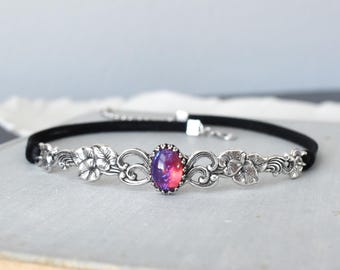 Mexican Fire Opal Floral Vine Choker. 8 Opal color options.