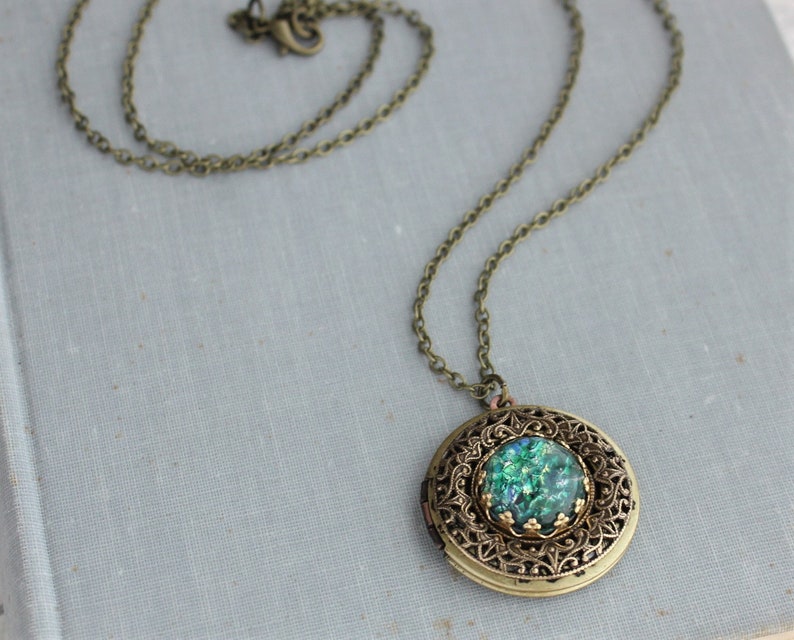 Green Fire Opal Locket Necklace 