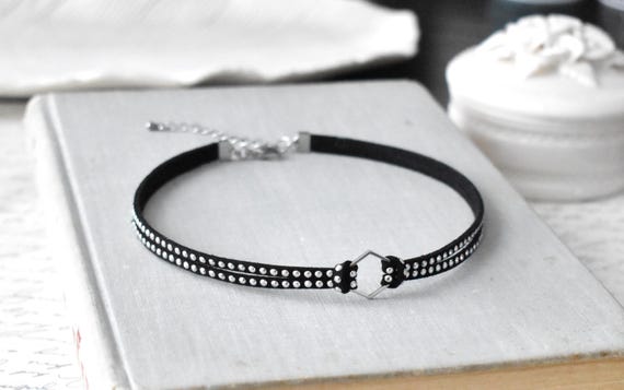 Stainless Steel Hexagon Riveted Suede Choker. 8 Suede Options