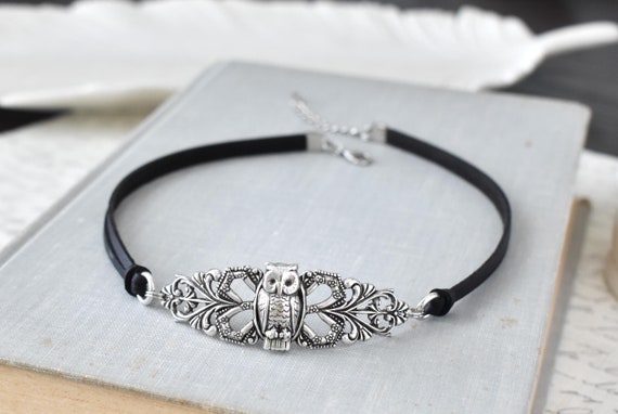 Owl Leather Statement Choker. Choose from 20 leather colors