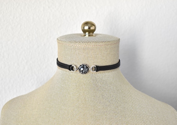 Snowflake Obsidian Choker. 14 Leather colors to choose from