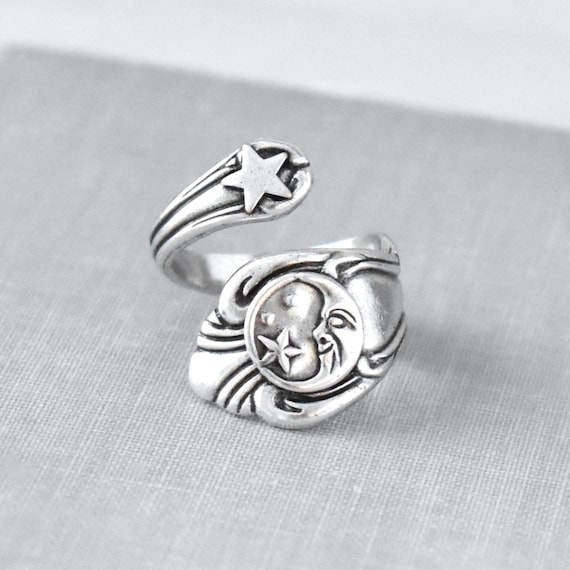 Moon and Stars Spoon Style Ring