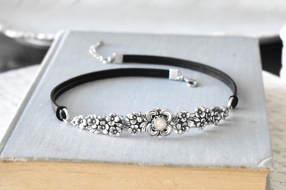 Floral Opal Leather Choker. 23 Opal Color Selections