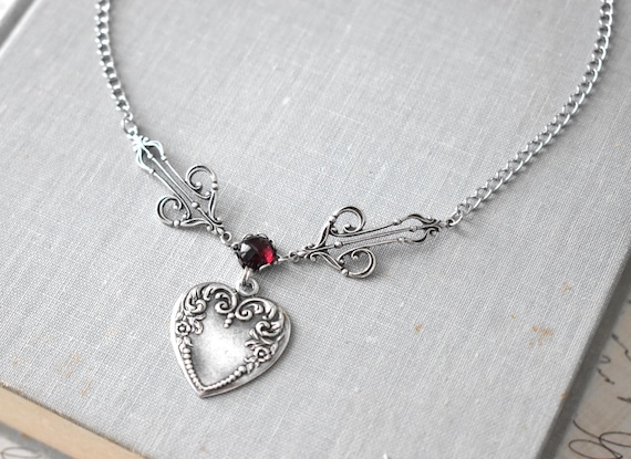 Garnet Heart Choker. 22 Gemstone/Opal Options