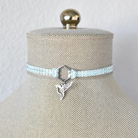 Hummingbird Studded Suede Choker. Stainless Steel