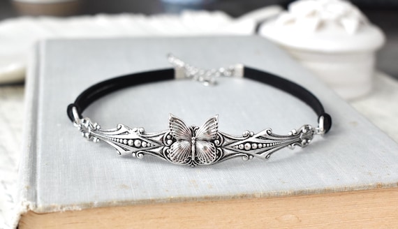 Butterfly Leather Choker. Choose from 20 leather colors