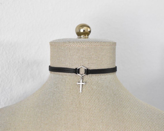 Cross Leather Choker. Over 20 Leather or Suede colors to choose from