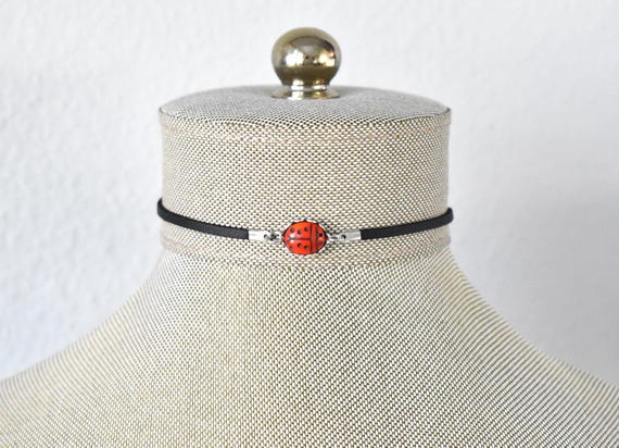 Ladybug Leather Choker. Dainty. Over 20 Leather or Suede colors to choose from