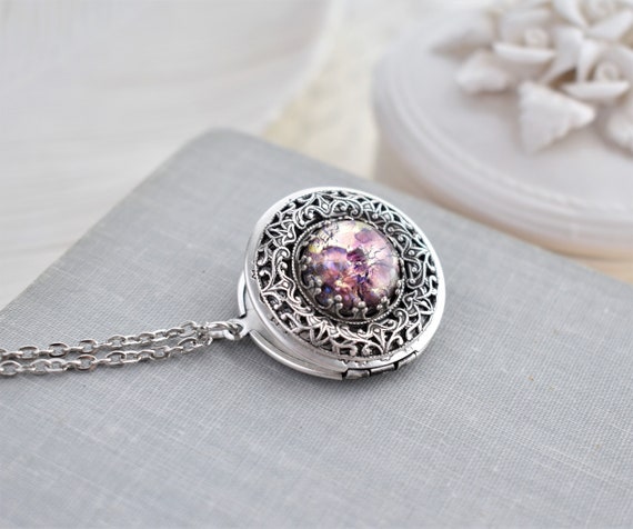 Purple Fire Opal Locket Necklace - Etsy