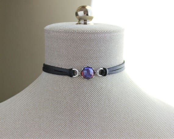 Dragons Breath Mexican Fire Opal Leather Choker