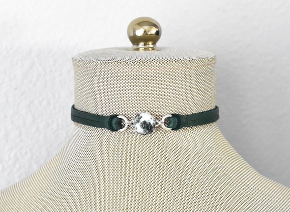 Tree Agate Green Leather Choker. 14 Leather colors to choose from